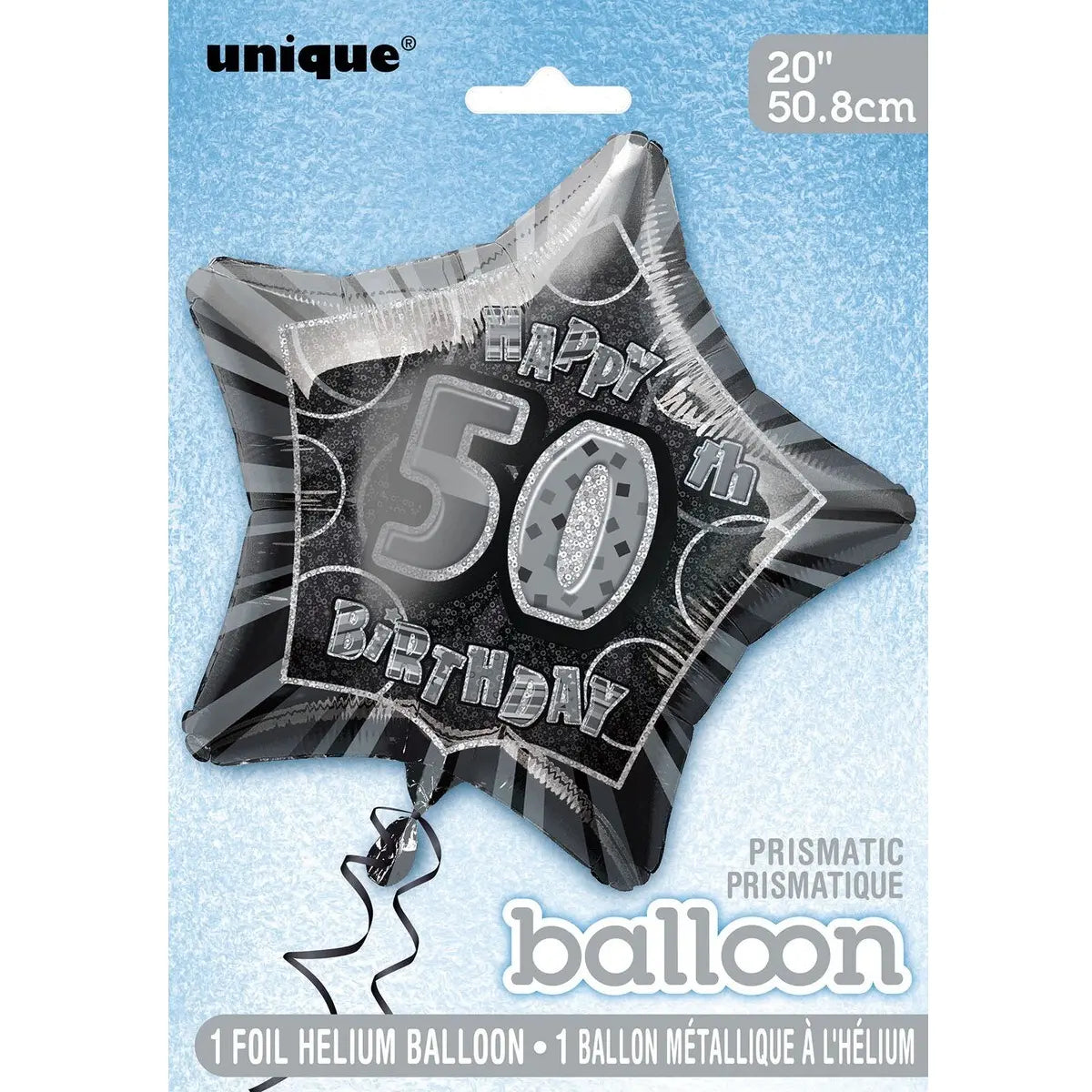 Glitz Black & Silver 50th Birthday Star Foil Balloon 50cm (20")