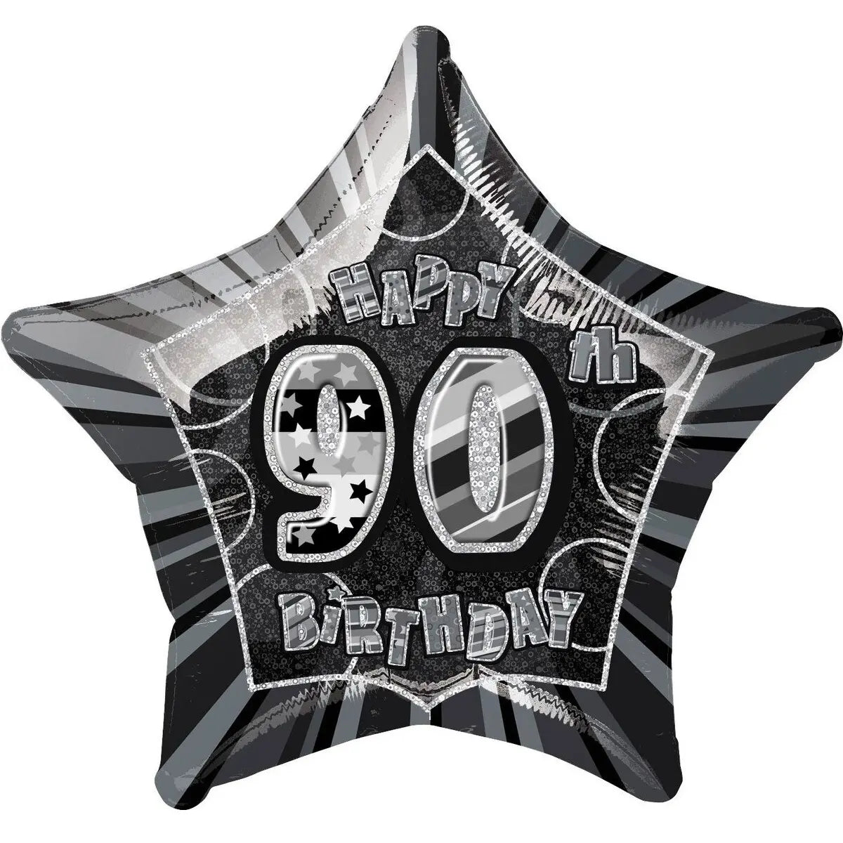 Glitz Black & Silver 90th Birthday Star Foil Balloon 50cm (20")
