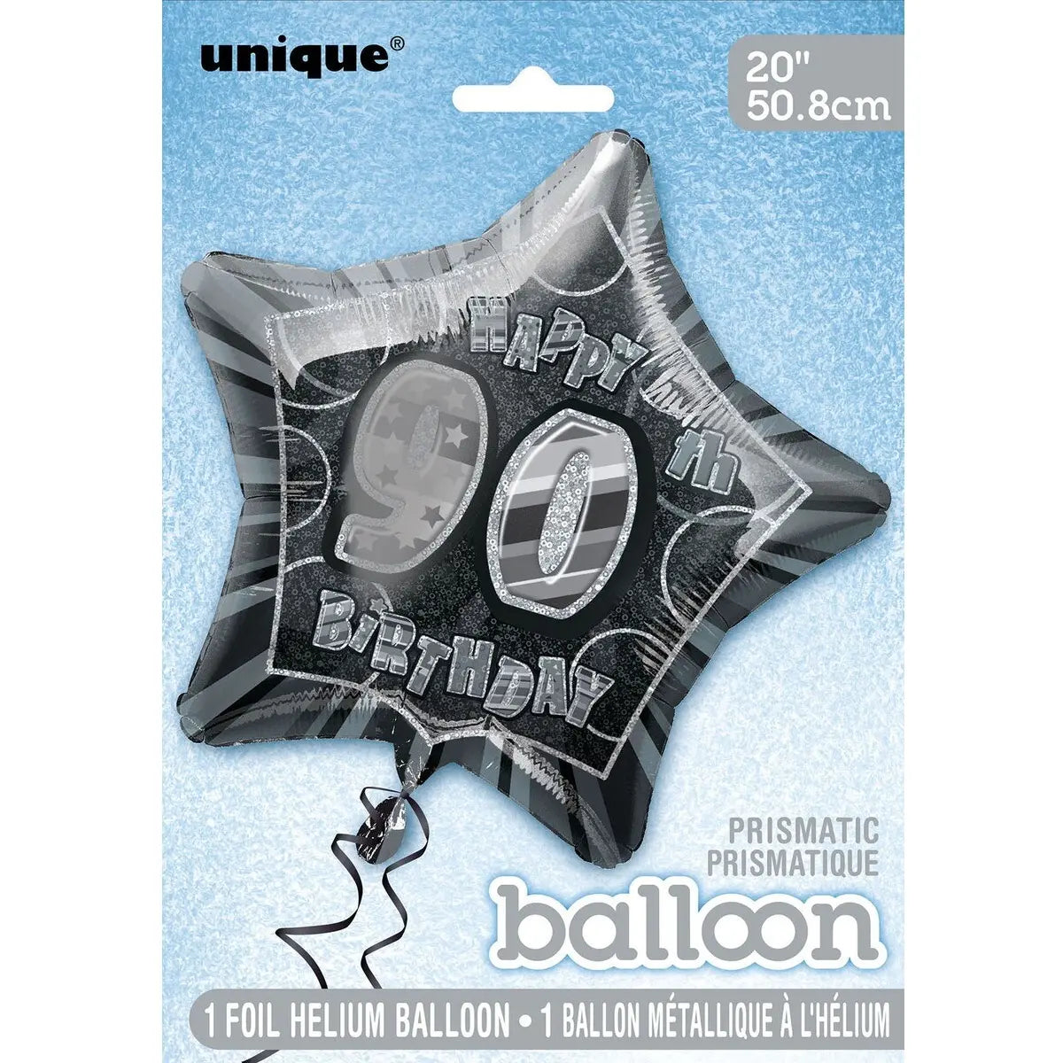Glitz Black & Silver 90th Birthday Star Foil Balloon 50cm (20")