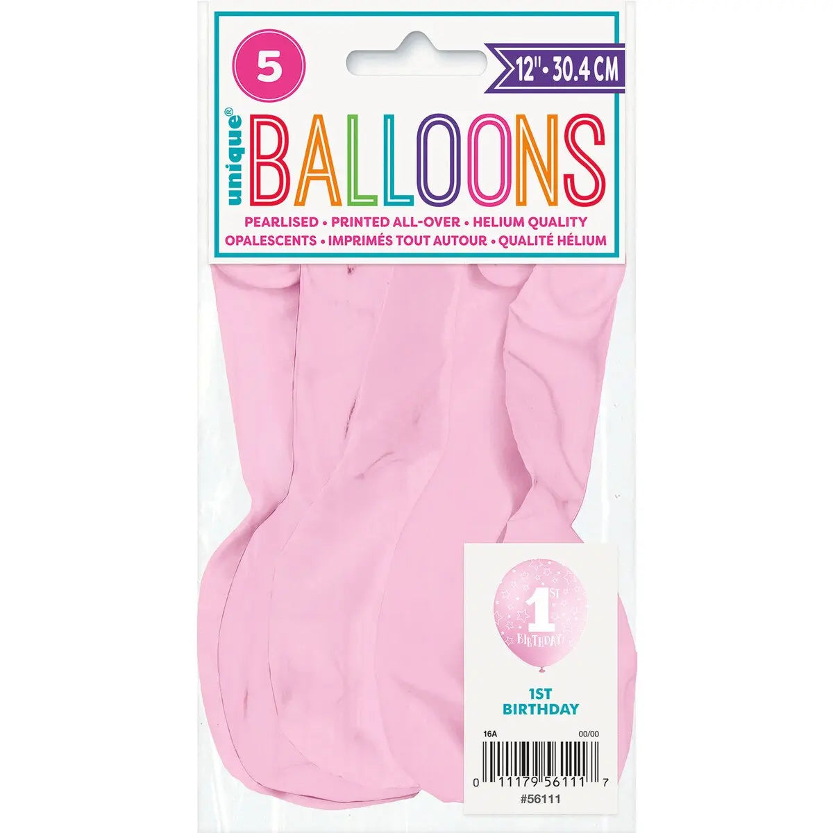 Pink 1st Birthday Stars Pearl Latex Balloons 30cm (12") 5pcs