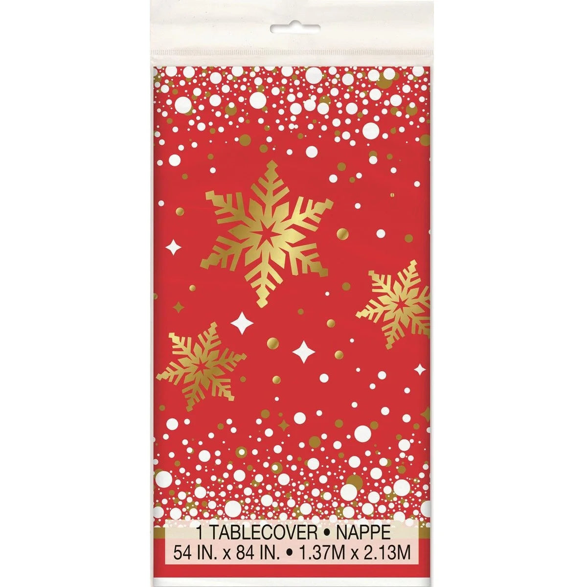 Christmas Red & Gold Sparkle Plastic Table Cover 137cm x 213cm