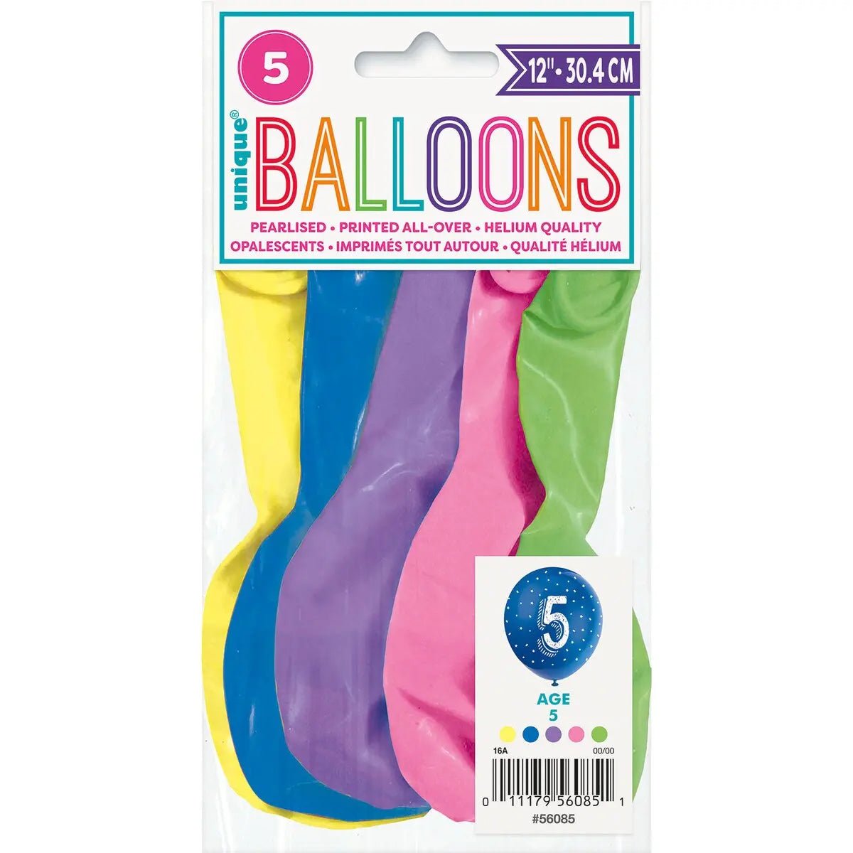 5th Birthday Pearl Latex Balloons 30cm (12") 5pk Assorted Colours - NextParty