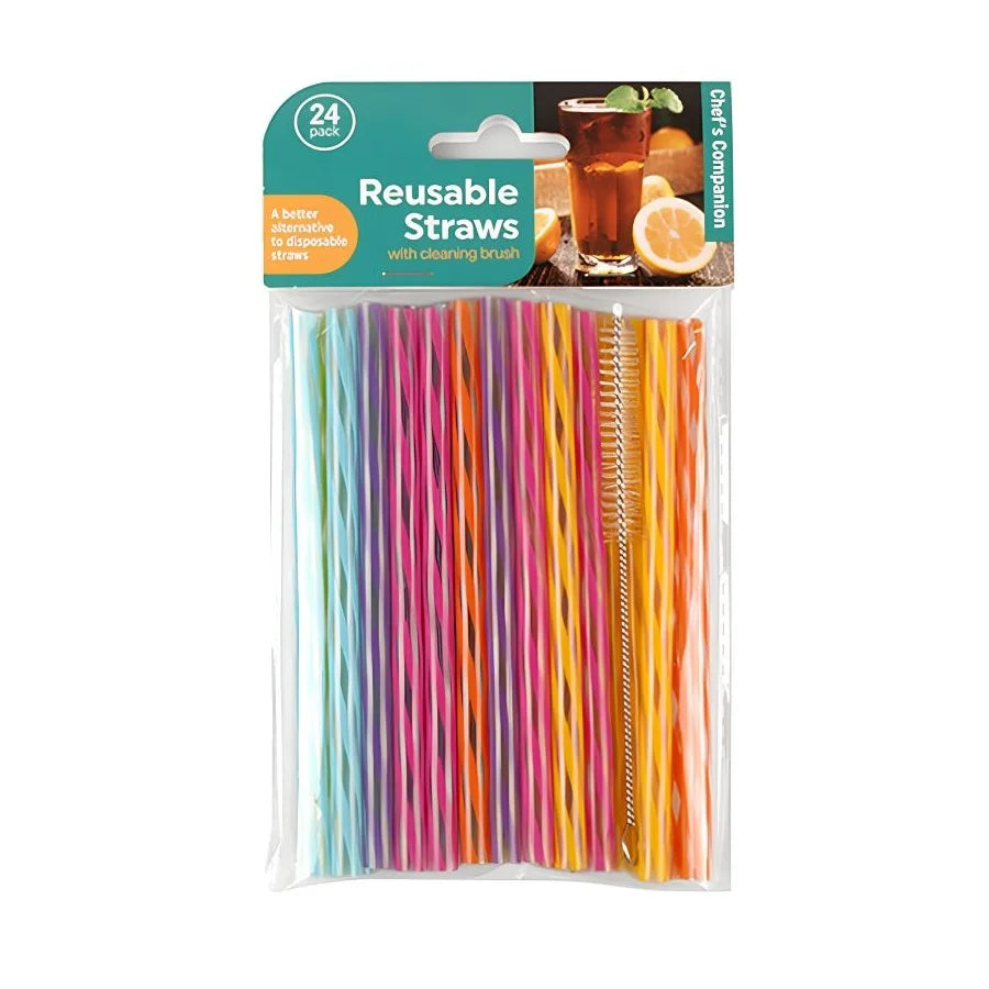 Reusable Short Plastic Drinking Straws 14cm 24pcs With Cleaning Brush