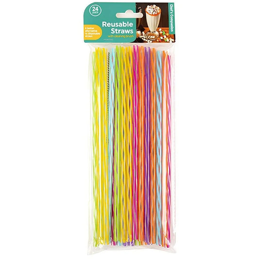 Reusable Plastic Drinking Straws 25cm 24pcs With Cleaning Brush