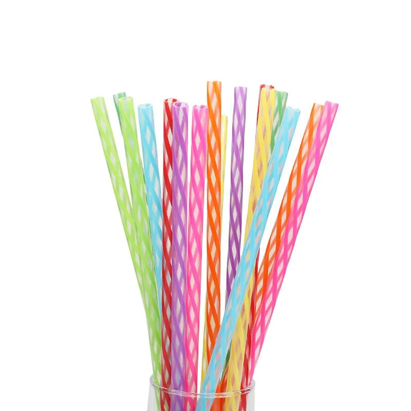 Reusable Plastic Drinking Straws 25cm 24pcs With Cleaning Brush