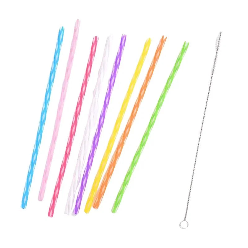 Reusable Plastic Drinking Straws 25cm 24pcs With Cleaning Brush