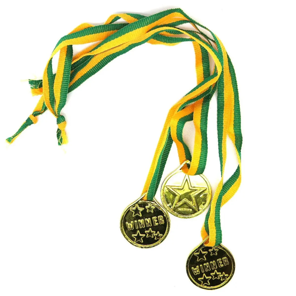 Gold Winner Medals 100pk With Green & Gold Ribbon