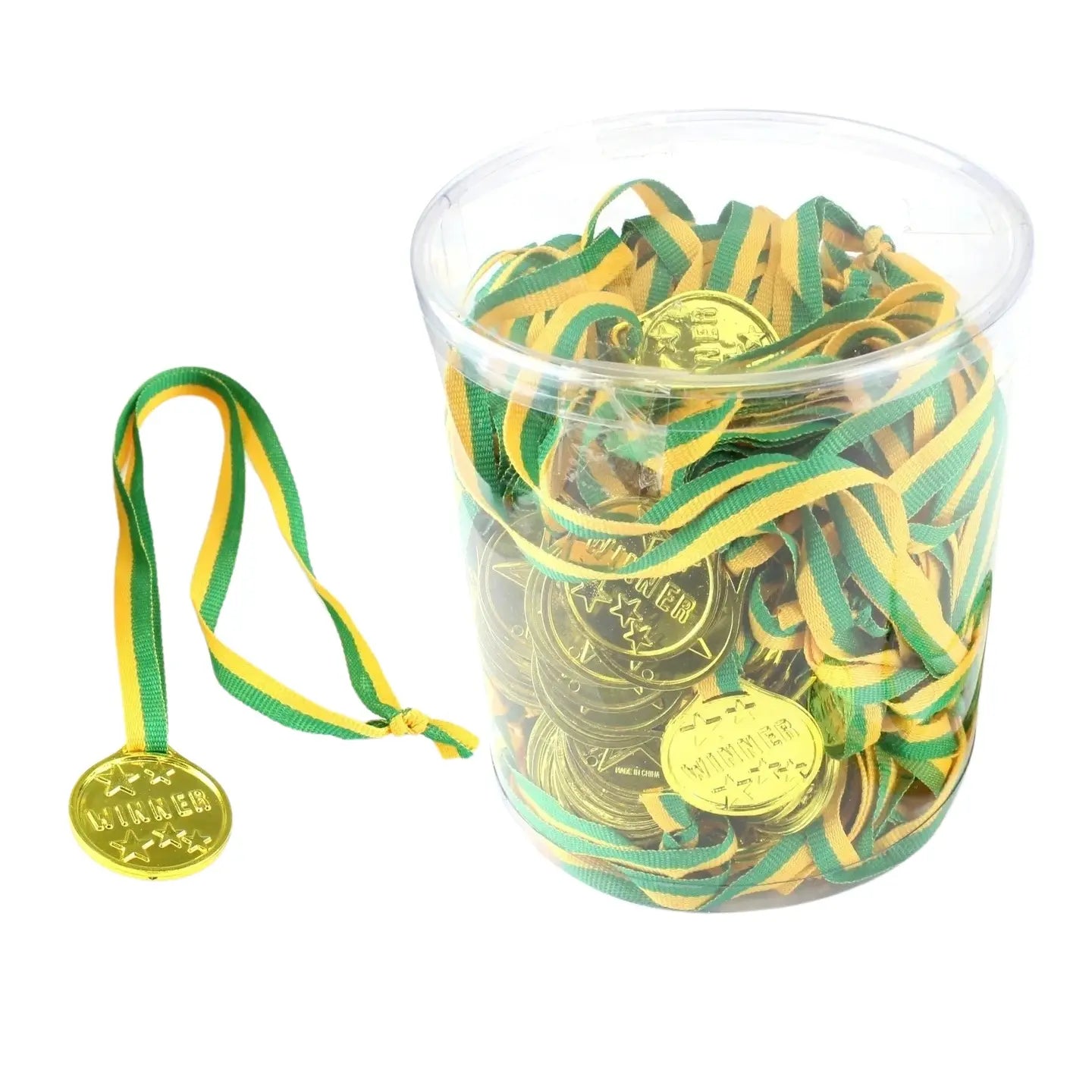 Gold Winner Medals 100pk With Green & Gold Ribbon