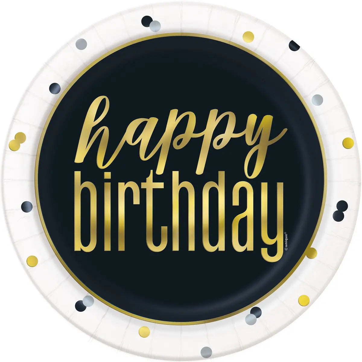 Metallic Happy Birthday Large Paper Plates 23cm (9") 8pk Foil Stamped