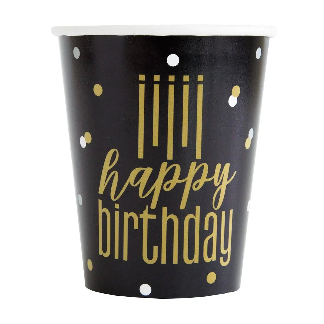 Metallic Black & Gold Happy Birthday Paper Cups 8pk