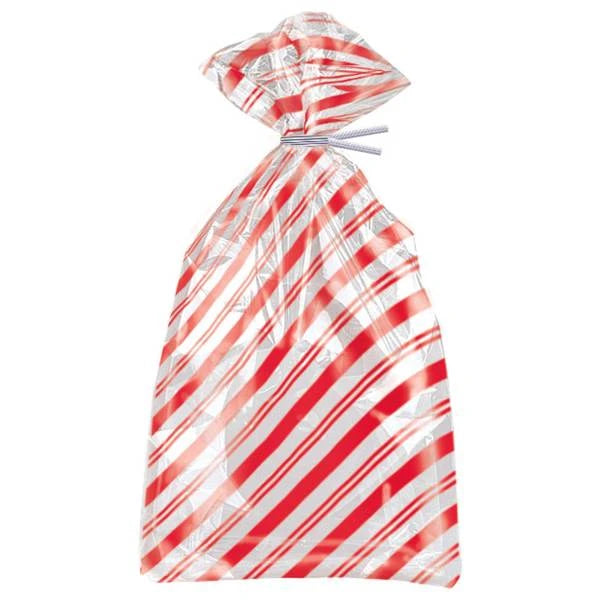 Christmas Red Stripes Cello Bags 20pk Party Bags