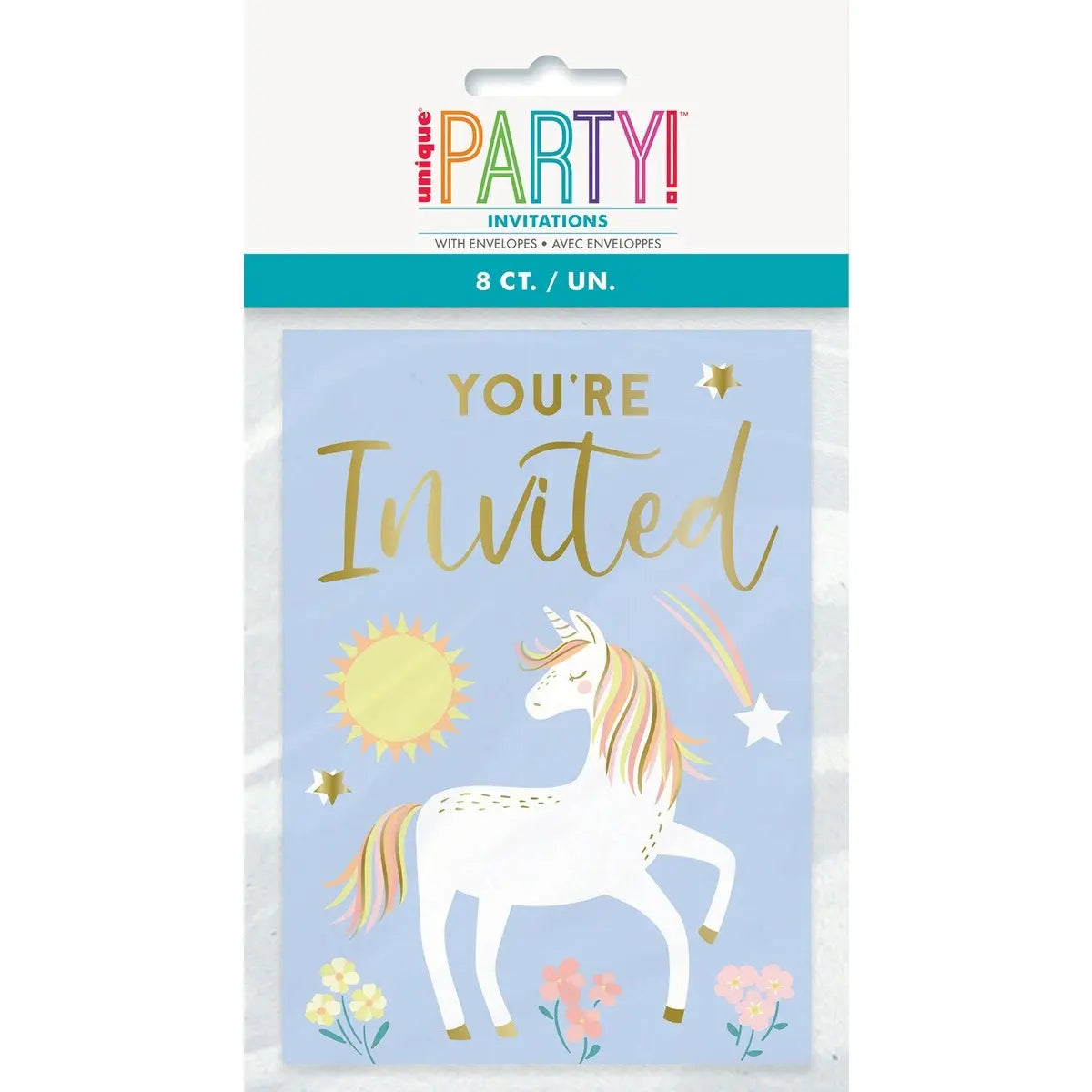 Dainty Unicorn Party Invitations 8pk With Envelopes