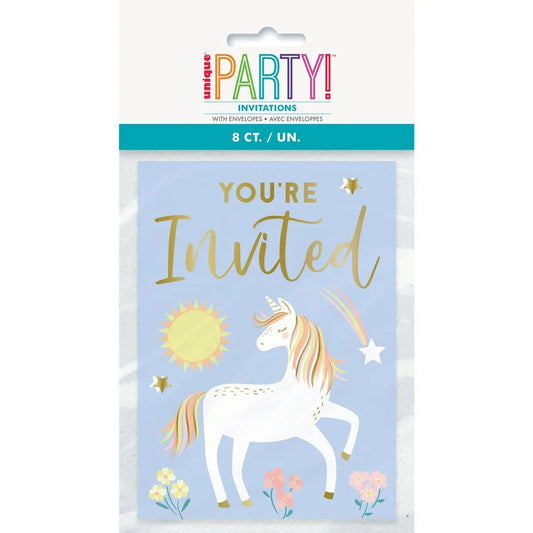 Dainty Unicorn Party Invitations 8pk With Envelopes