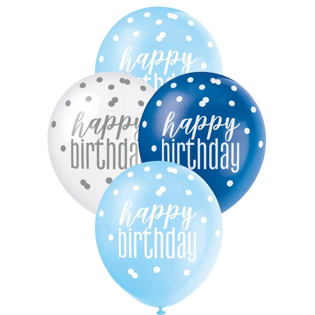 Blue White Happy Birthday Latex Balloons 30cm (12") 6pcs