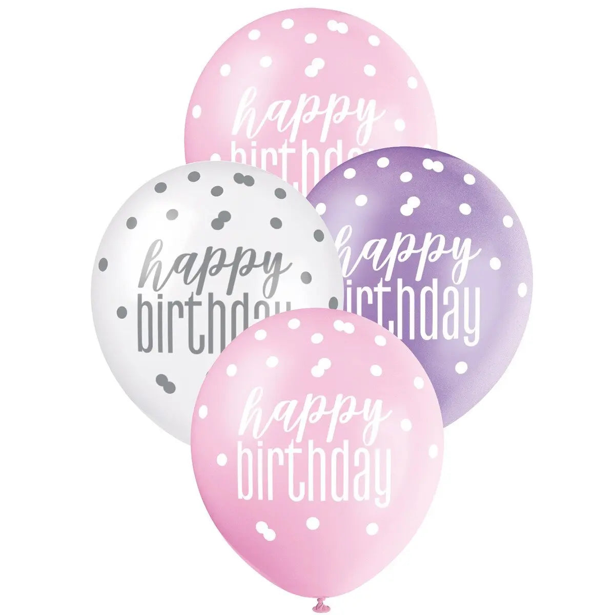 Pink Purple White Happy Birthday Latex Balloons 30cm (12") 6pcs