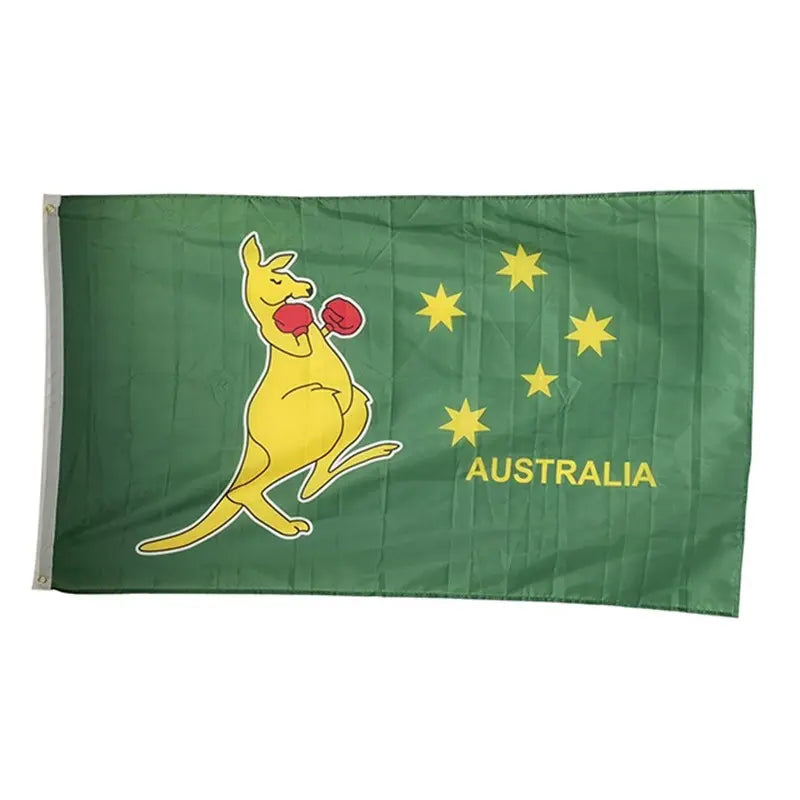 Green Australian Flag 150CM x 90CM With A Boxing Kangaroo