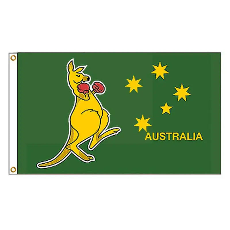 Green Australian Flag 150CM x 90CM With A Boxing Kangaroo