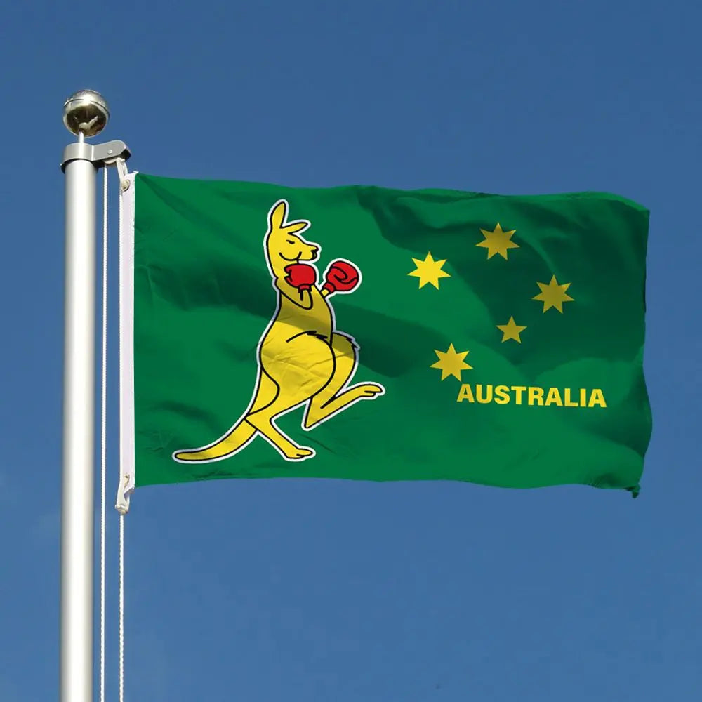 Green Australian Flag 150CM x 90CM With A Boxing Kangaroo