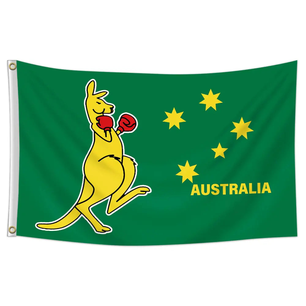 Green Australian Flag 150CM x 90CM With A Boxing Kangaroo