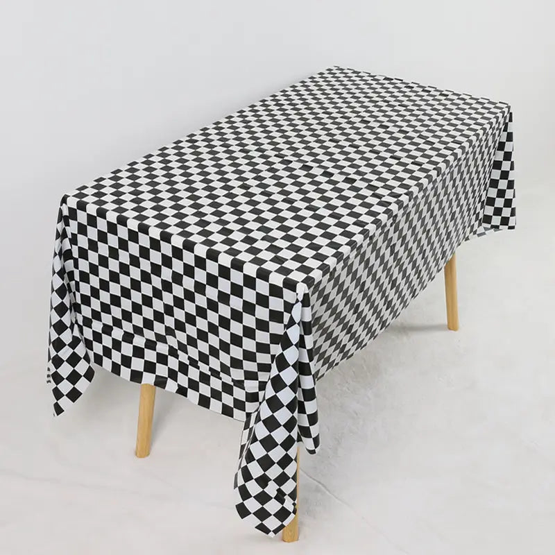Black & White Checkered Plastic Table Cover 1.37m x 2.74m Tablecloth