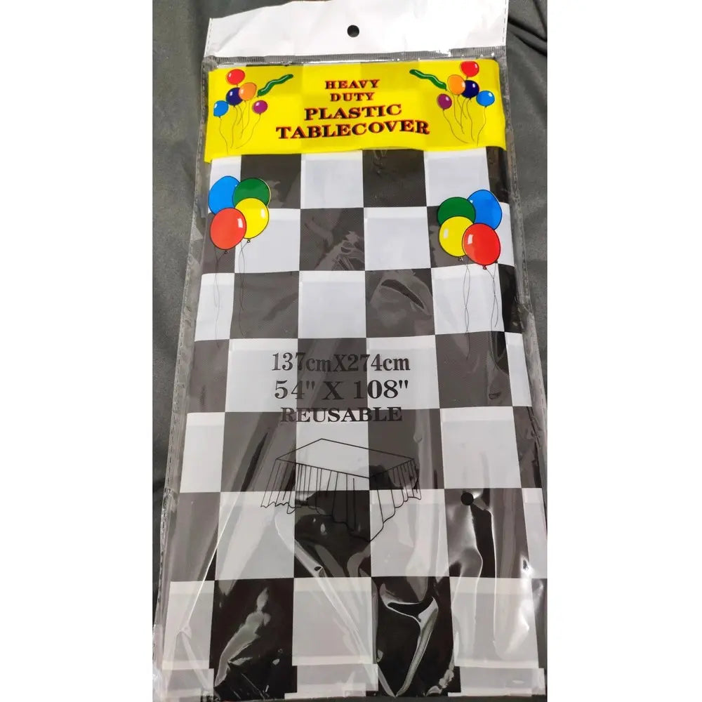 Black & White Checkered Plastic Table Cover 1.37m x 2.74m Tablecloth