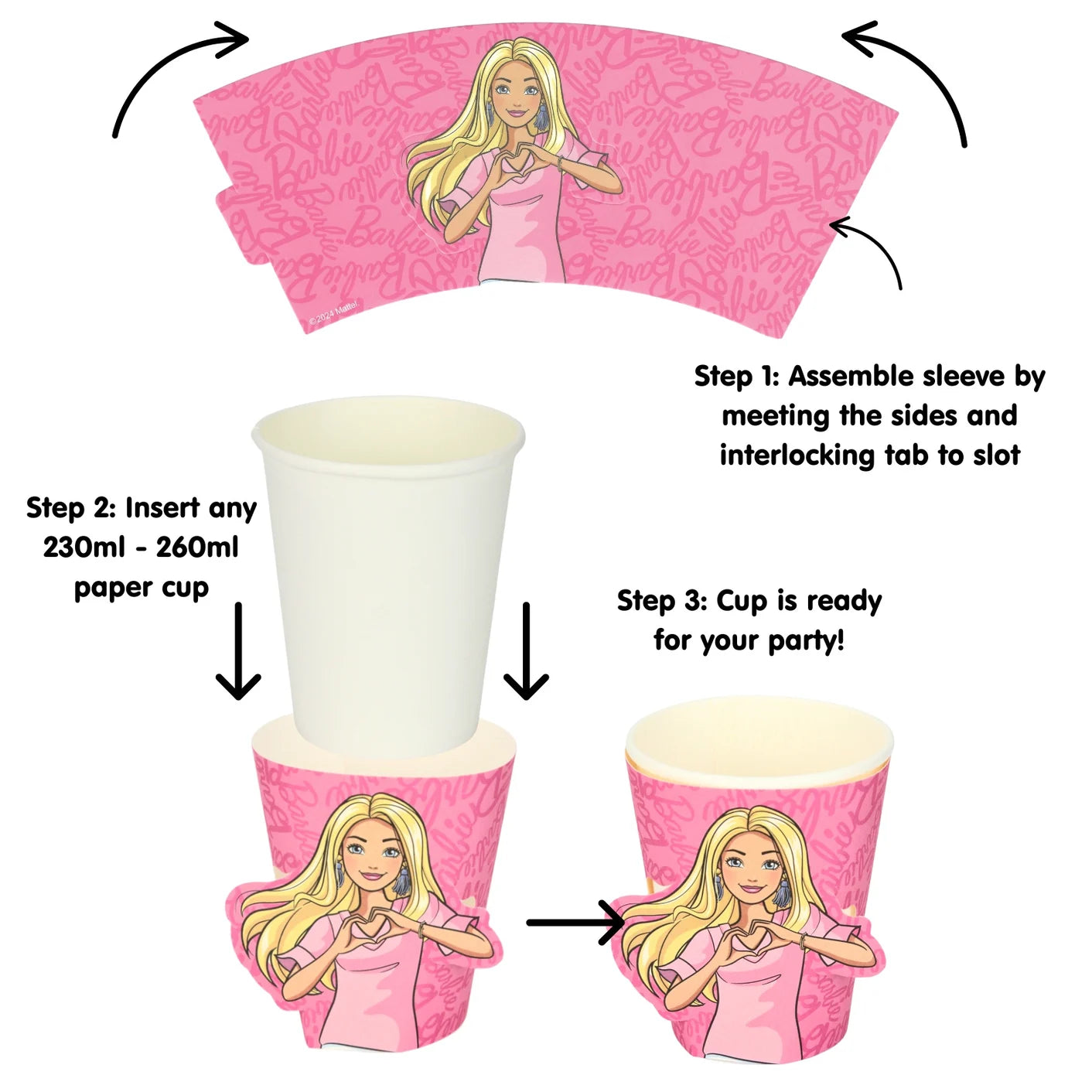 Barbie And Friends Paper Cup Sleeves 8pk