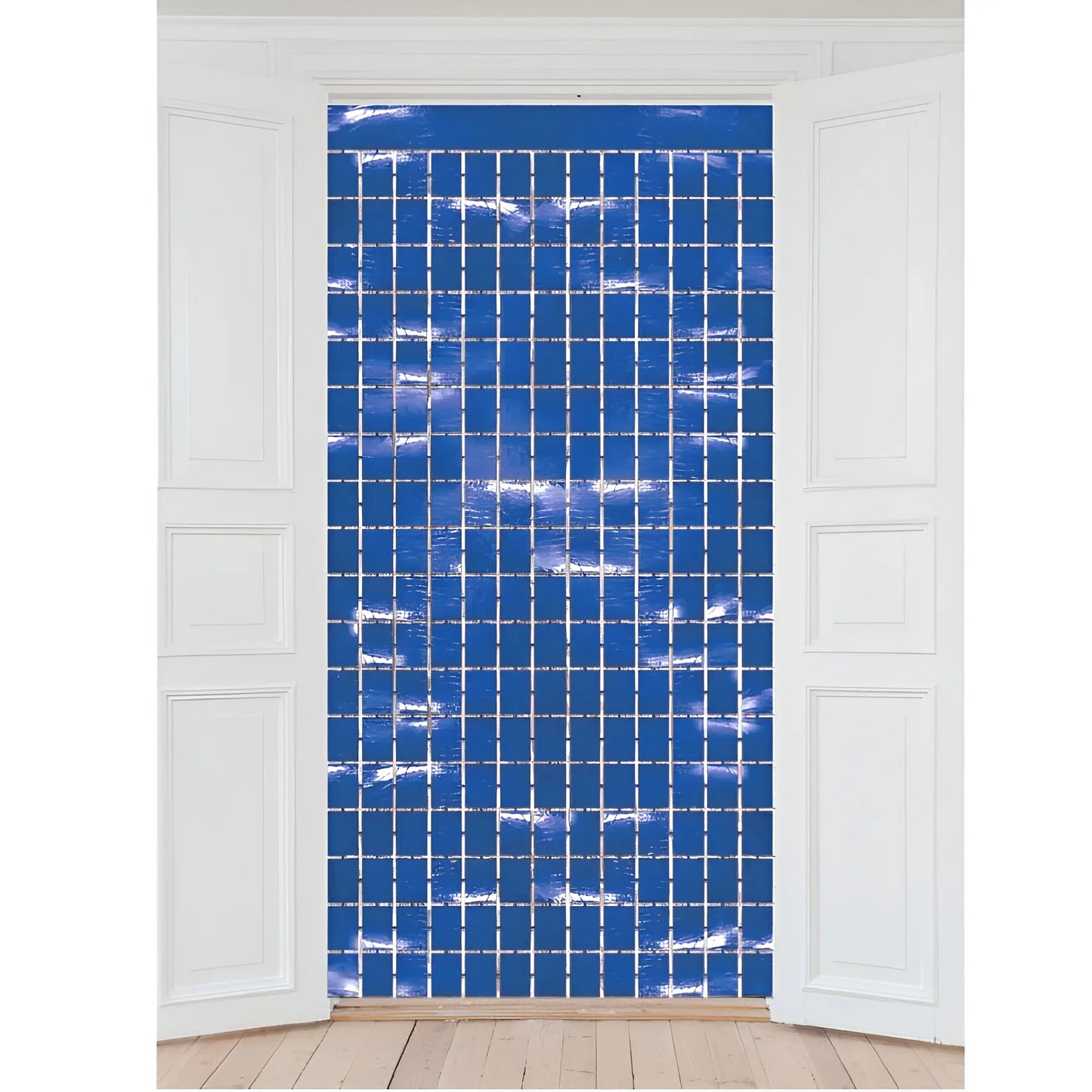 Metallic Blue Foil Square Curtain 90cm x 2m Backdrop