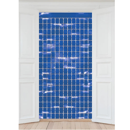 Metallic Blue Foil Square Curtain 90cm x 2m Backdrop