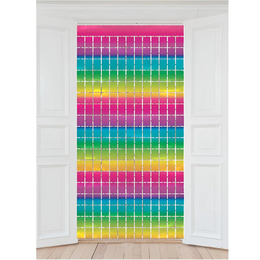 Metallic Rainbow Foil Square Curtain 90cm x 2m Backdrop