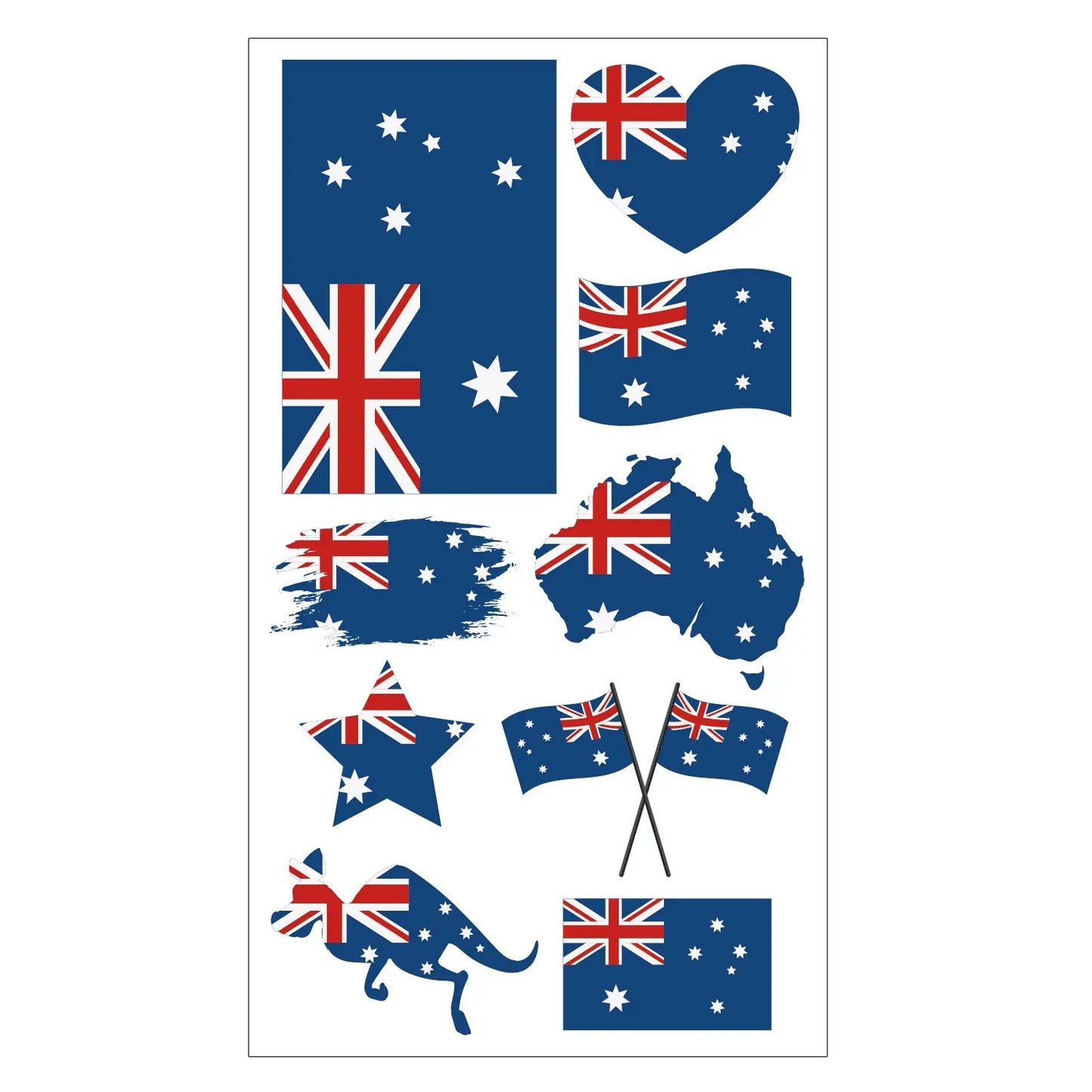 Australian Flags Fake Tattoos Assorted (1 Sheet) Australia Day