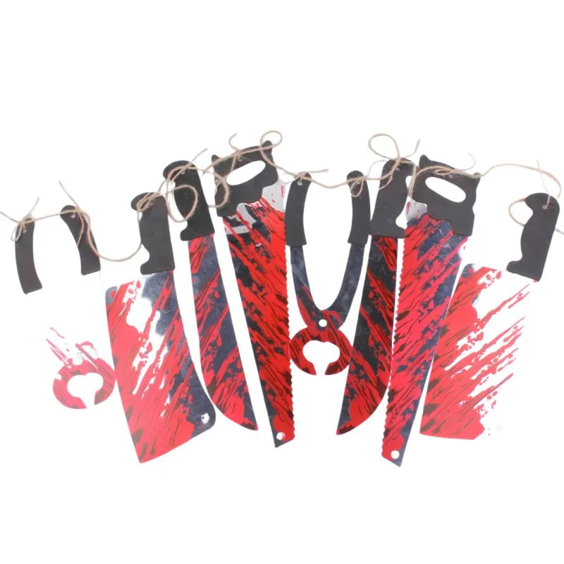 Fake Blood-Splattered Knife & Tool Halloween Hanging Garland 1.8m