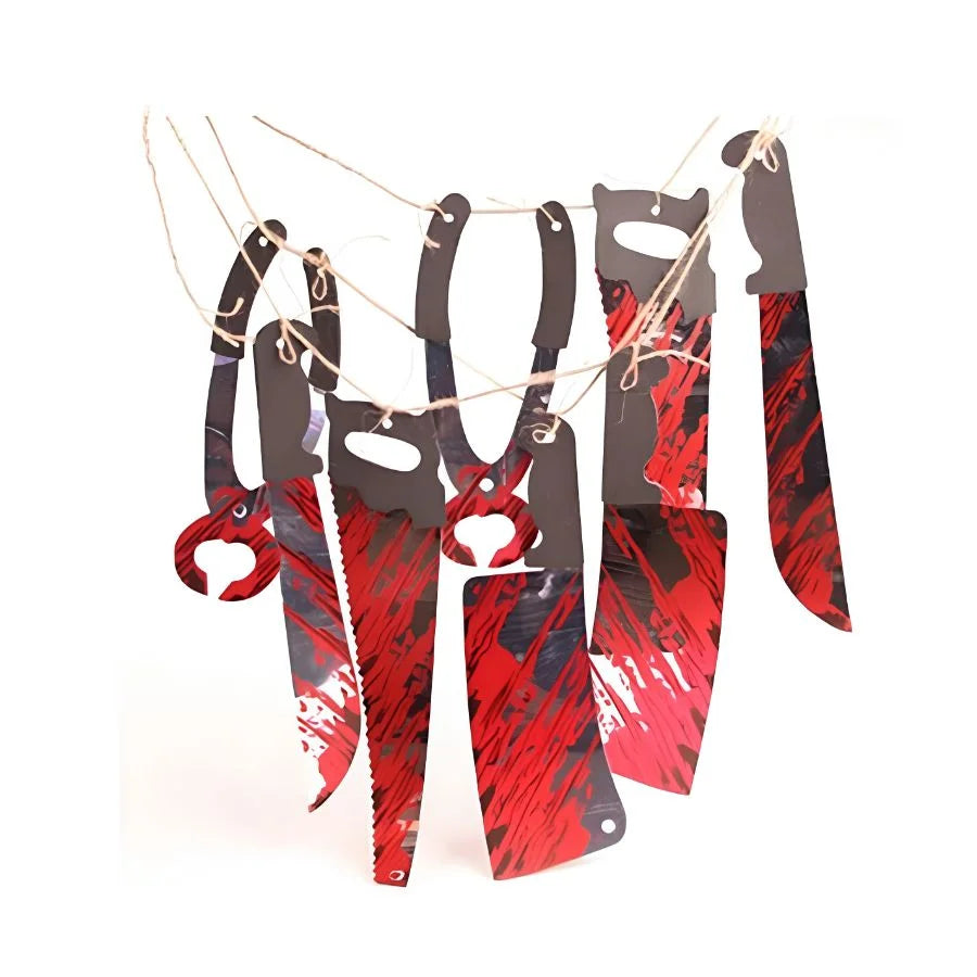 Fake Blood-Splattered Knife & Tool Halloween Hanging Garland 1.8m