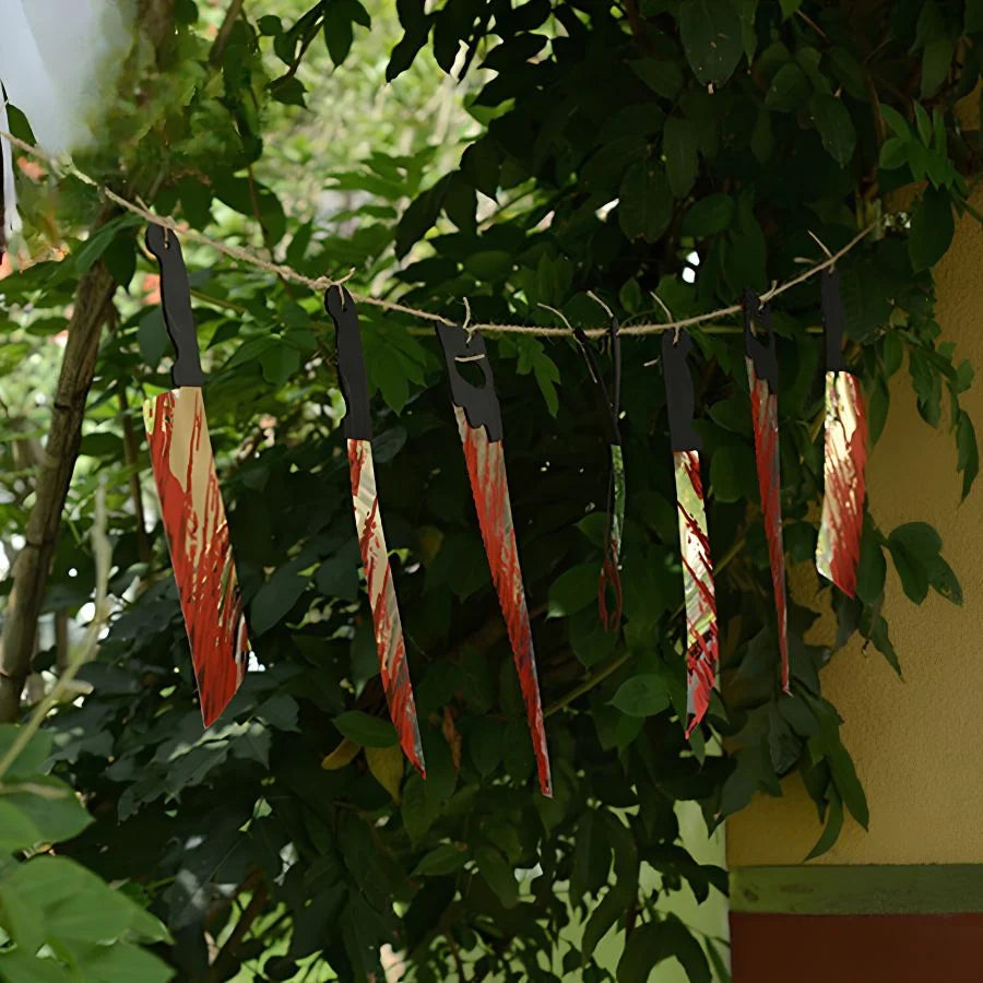 Fake Blood-Splattered Knife & Tool Halloween Hanging Garland 1.8m