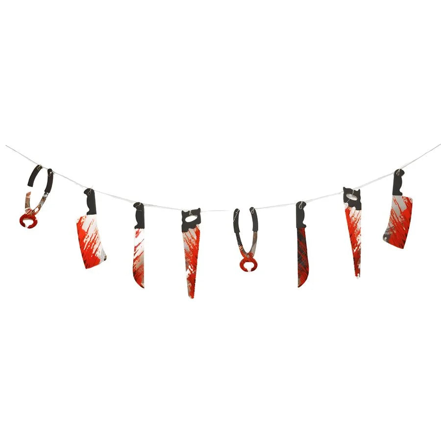 Fake Blood-Splattered Knife & Tool Halloween Hanging Garland 1.8m