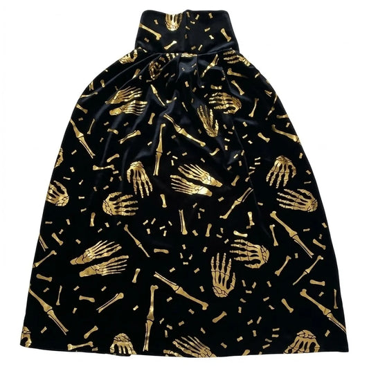 Kids Black & Gold Halloween Cape 70cm Skeleton Bone Print