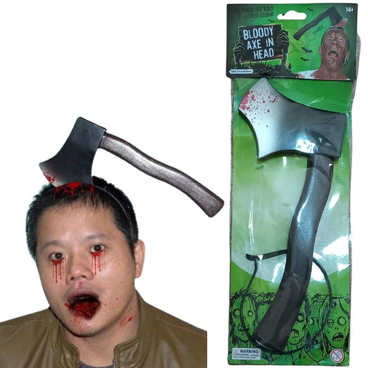 Fake Bloody Axe In Head Headband Kit 30cm Halloween