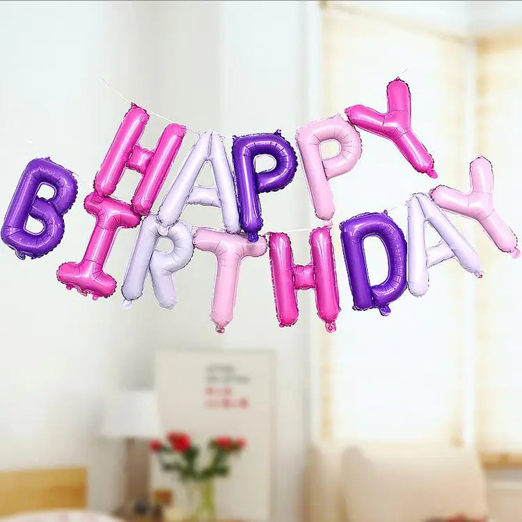 Pink Purple "Happy Birthday" Foil Letter Balloons Banner Kit 40cm (16") Pastel