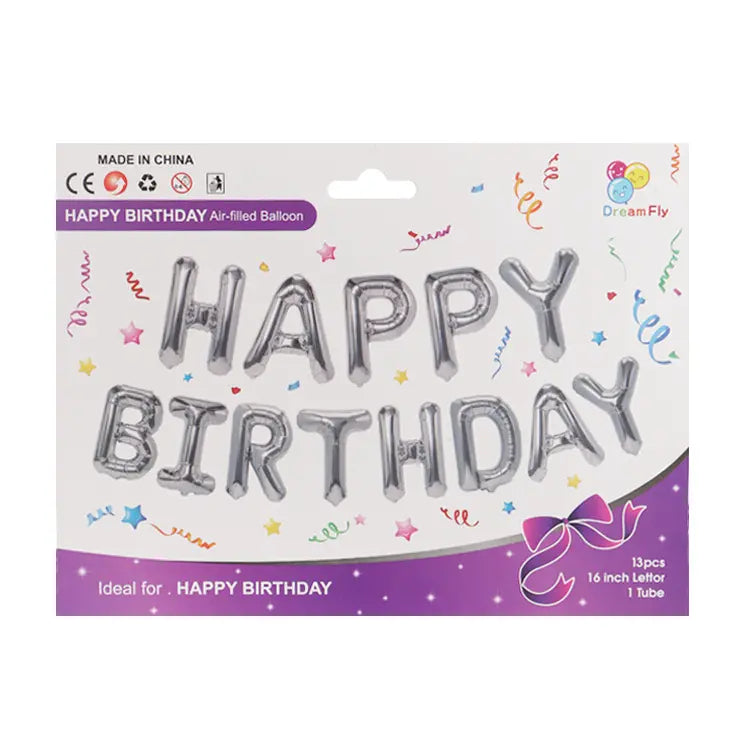 Silver "Happy Birthday" Foil Letter Balloons Banner Kit 40cm (16")