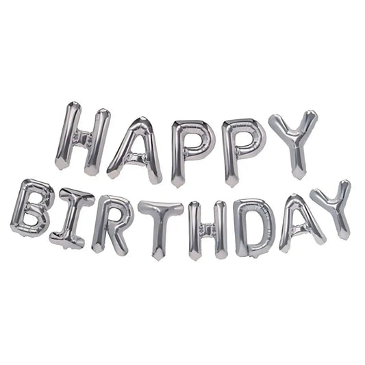 Silver "Happy Birthday" Foil Letter Balloons Banner Kit 40cm (16")