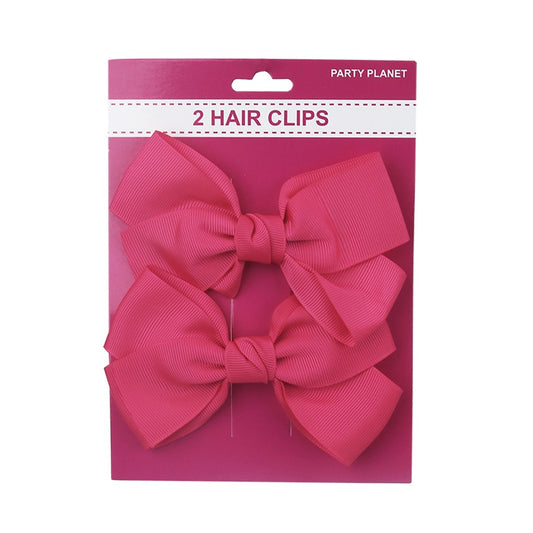 Hot Pink Bow Hair Clips 12cm 2pcs Party Accessories