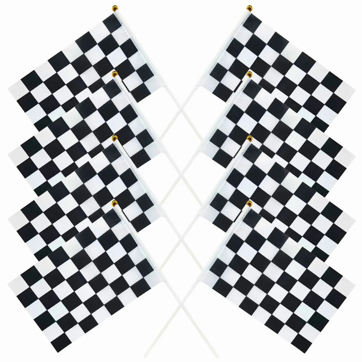 Black & White Checkered Hand Flags 8pcs 21cm x 14cm