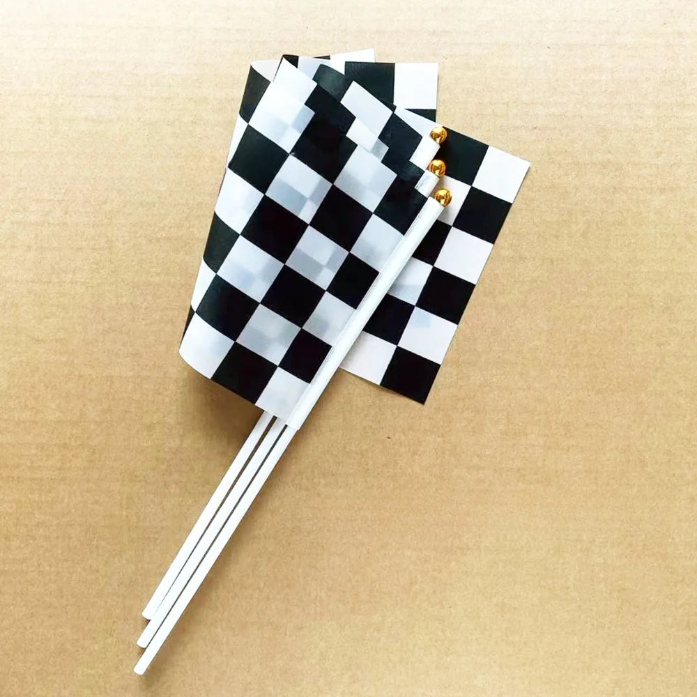Black & White Checkered Hand Flags 8pcs 21cm x 14cm