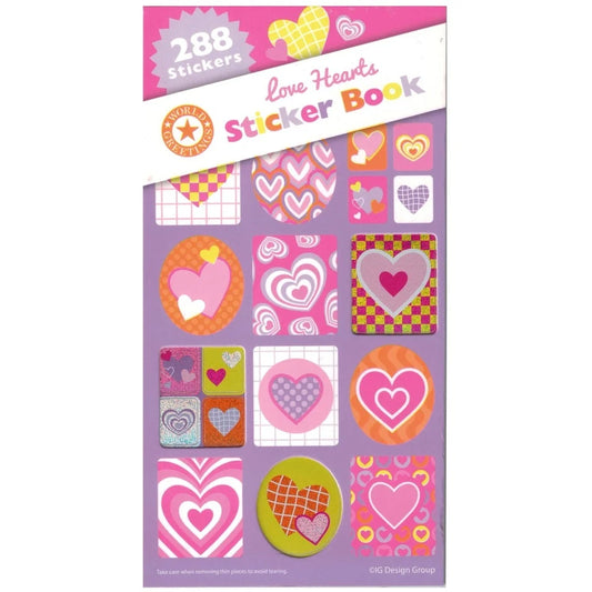 Love Hearts Sticker Book 288pk (12 Sheets) Party Favour