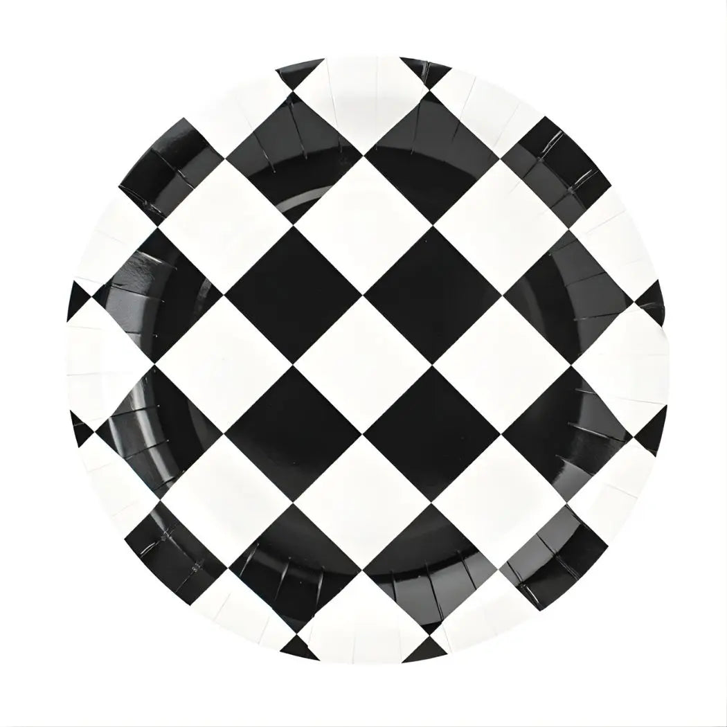 Black & White Checkered Small Paper Plates 18cm (7") 10pcs