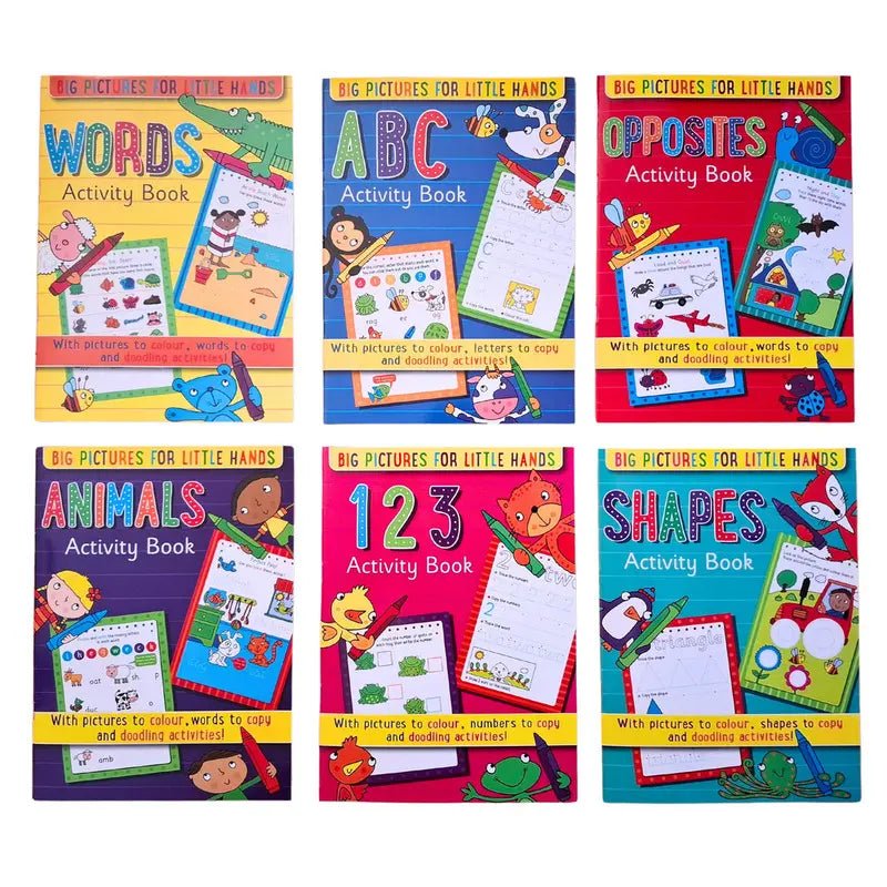 Activity Books 6pk 32 - Page Words Letters Opposites Animals Numbers Shapes - NextParty