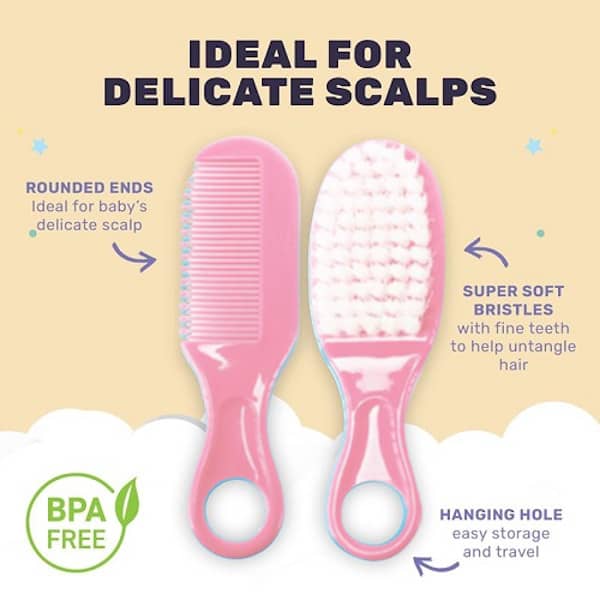 Baby Brush & Comb Set 2pk Pink - NextParty