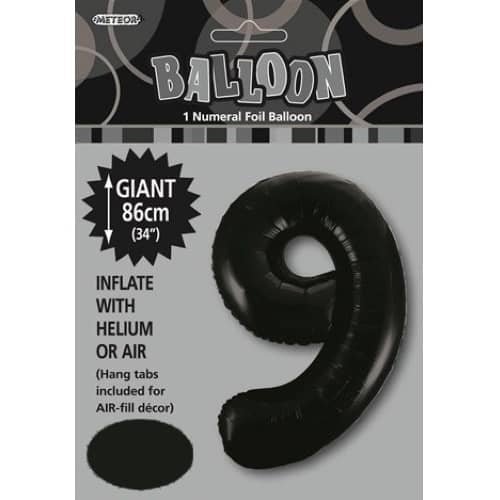 Black Number 9 Giant Numeral Foil Balloon 86CM (34") - NextParty