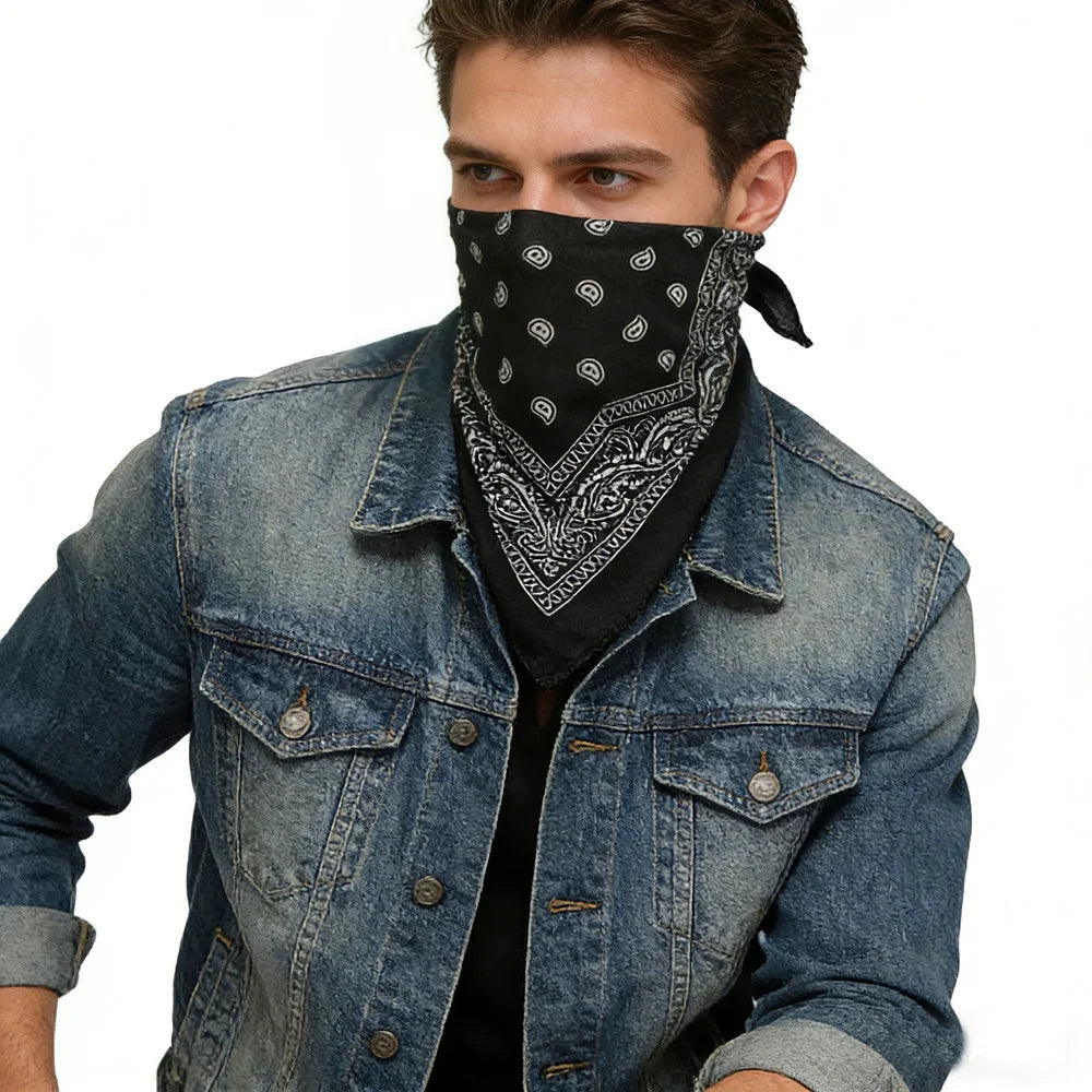 Black Paisley Bandana Head Wrap Neck Scarf Mask