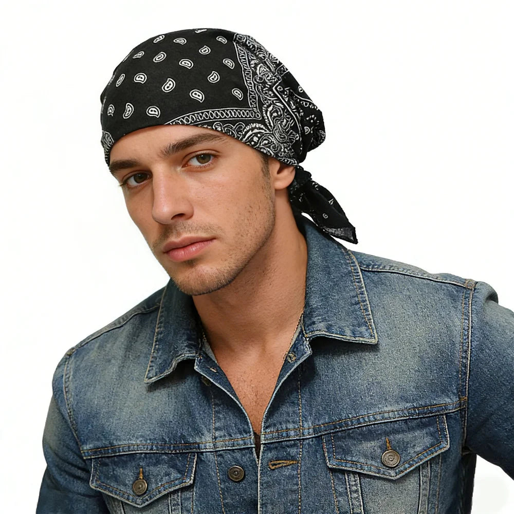 Black Paisley Bandana Head Wrap Neck Scarf Mask