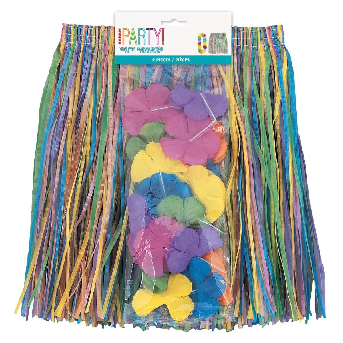 Child Rainbow Luau Hula Skirt & Lei Set Hawaiian - NextParty